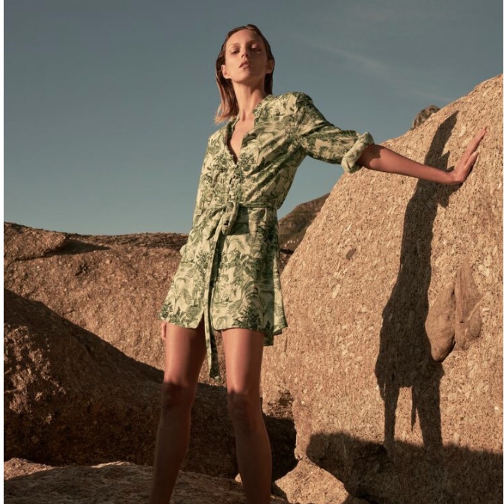 Zara Tropical Print Shirt Dress
